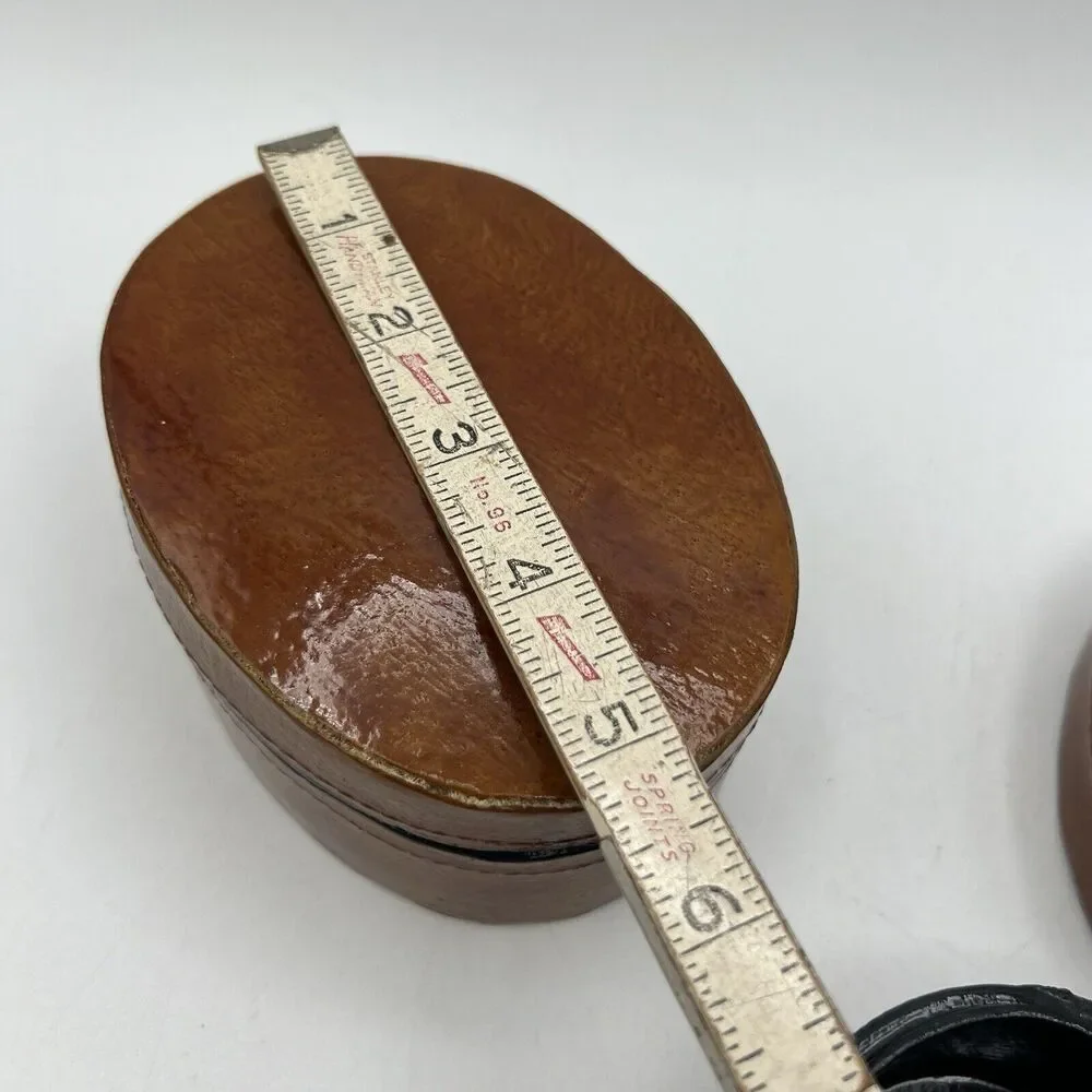 Set 3 Brown Oval Lacquer Nesting Trinket Boxes 5.25